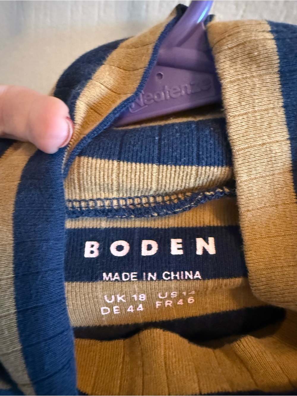 Boden Anna rob roll striped top navy gold US women 14 - Picture 3 of 3